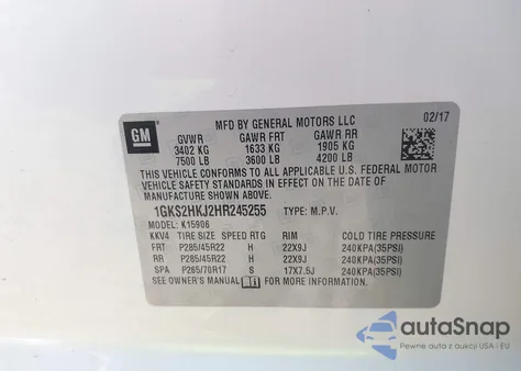 2017 GMC Yukon Xl Denali из США, поврежденный, VIN 1GKS2HKJ2HR245255